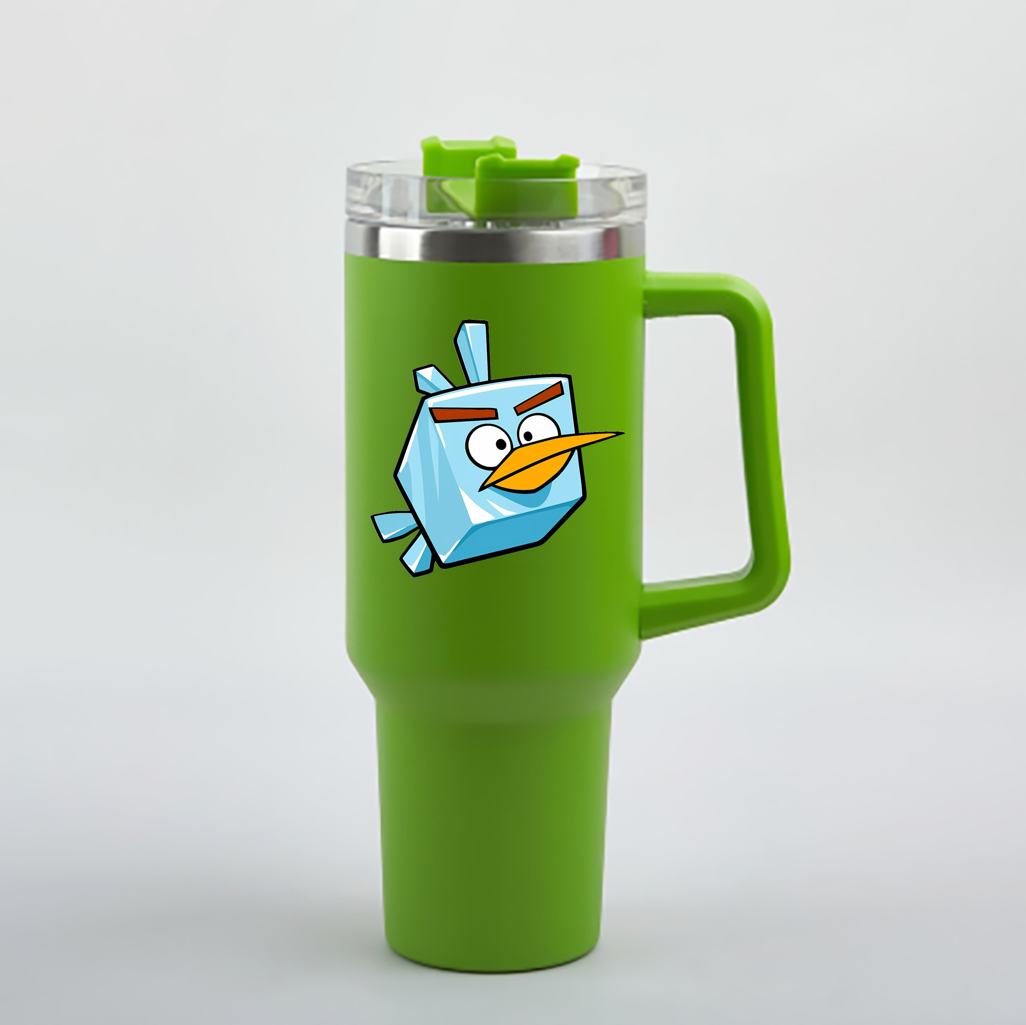 （画像用） Angry Birds アングリーバード 1200mL車用タンブラー - クリスタルステッカー（プラスチックストロー付き）